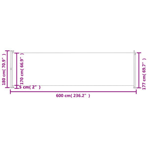 vidaXL Patio Retractable Side Awning 180x600 cm Grey