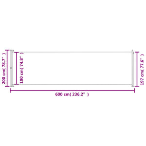 vidaXL Patio Retractable Side Awning 200x600 cm Red