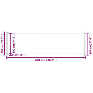 vidaXL Patio Retractable Side Awning 200x600 cm Grey