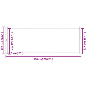 vidaXL Patio Retractable Side Awning 220x600 cm Black