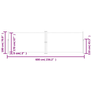 vidaXL Retractable Side Awning Anthracite 180x600 cm