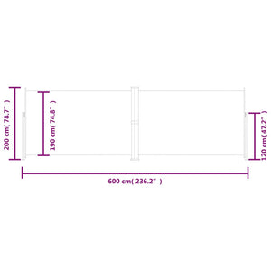 vidaXL Retractable Side Awning Cream 200x600 cm