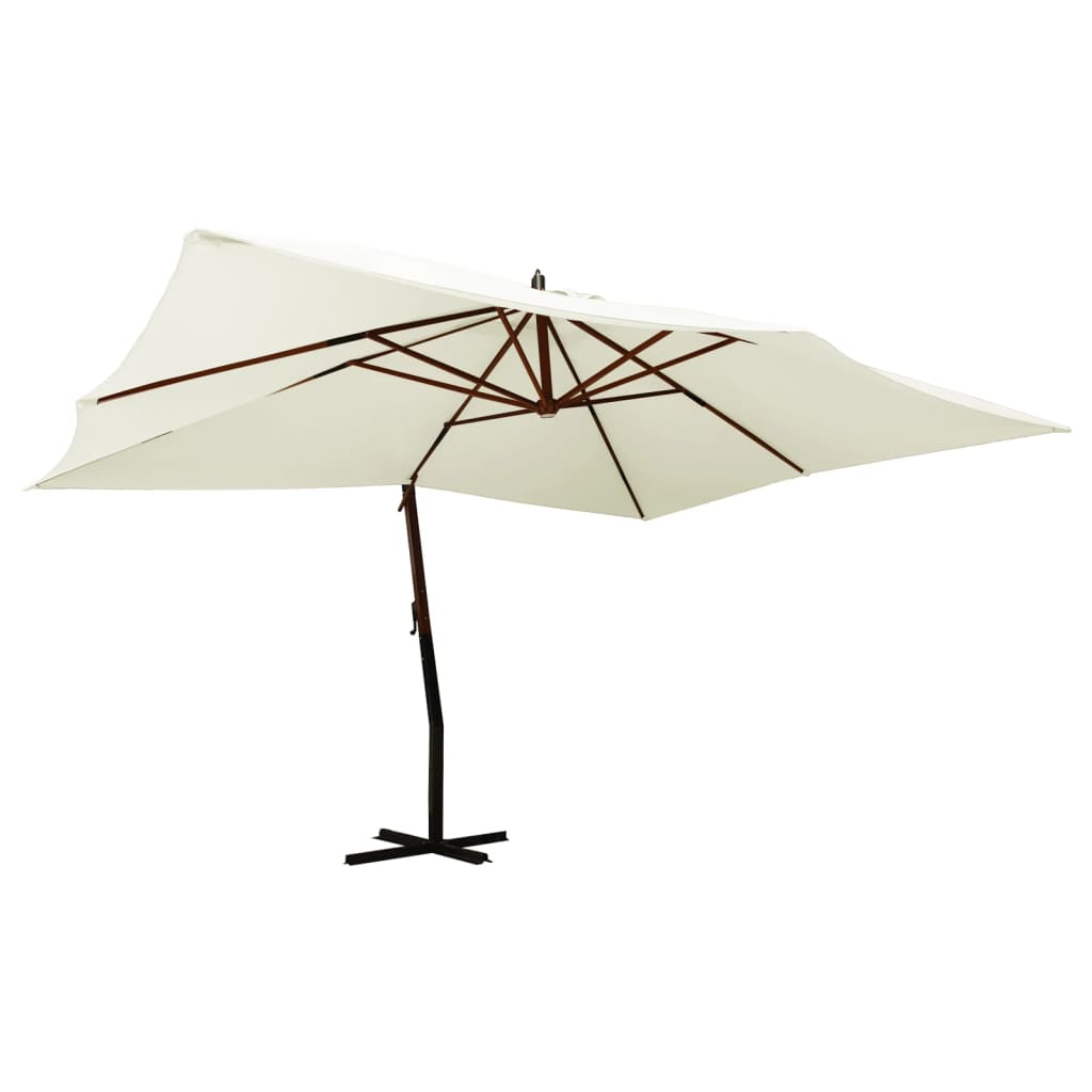 vidaXL Cantilever Umbrella with Wooden Pole 400x300 cm Sand White