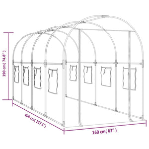 vidaXL Greenhouse Transparent 160x400x190 cm PVC&Powder-coated Steel