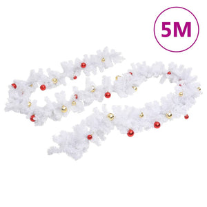 vidaXL Christmas Garland Decorated with Baubles White 5 m