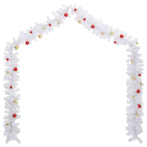 vidaXL Christmas Garland Decorated with Baubles White 5 m