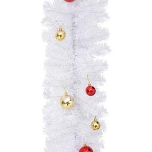 vidaXL Christmas Garland Decorated with Baubles White 5 m