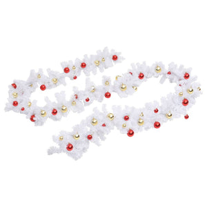 vidaXL Christmas Garland Decorated with Baubles White 10 m