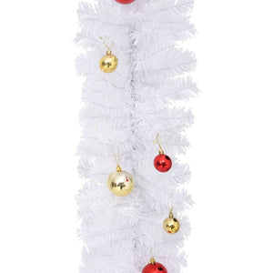 vidaXL Christmas Garland Decorated with Baubles White 10 m