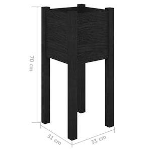 vidaXL Garden Planters 2 pcs Black 31x31x70 cm Solid Pinewood