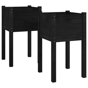 vidaXL Garden Planters 2 pcs Black 40x40x70 cm Solid Pinewood