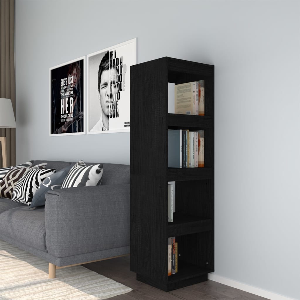 vidaXL Book Cabinet/Room Divider Black 40x35x135 cm Solid Pinewood