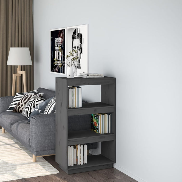 vidaXL Book Cabinet/Room Divider Grey 60x35x103 cm Solid Wood Pine