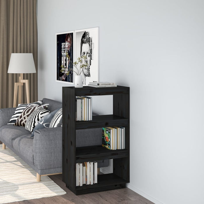 vidaXL Book Cabinet/Room Divider Black 60x35x103 cm Solid Wood Pine