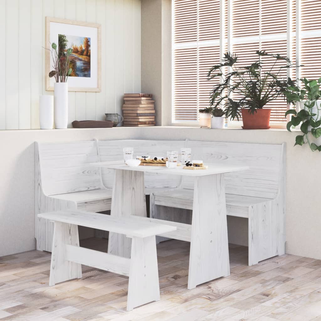 vidaXL 3 Piece Dining Set REINE White Solid Wood Pine