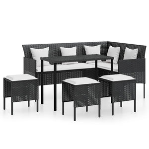 vidaXL 5 Piece L-shaped Couch Sofa Set with Cushions Poly Rattan Black