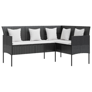 vidaXL 5 Piece L-shaped Couch Sofa Set with Cushions Poly Rattan Black