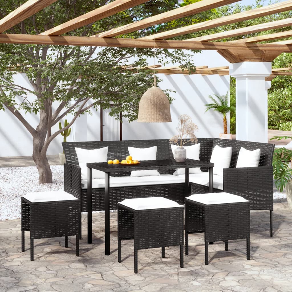 vidaXL 5 Piece L-shaped Couch Sofa Set with Cushions Poly Rattan Black