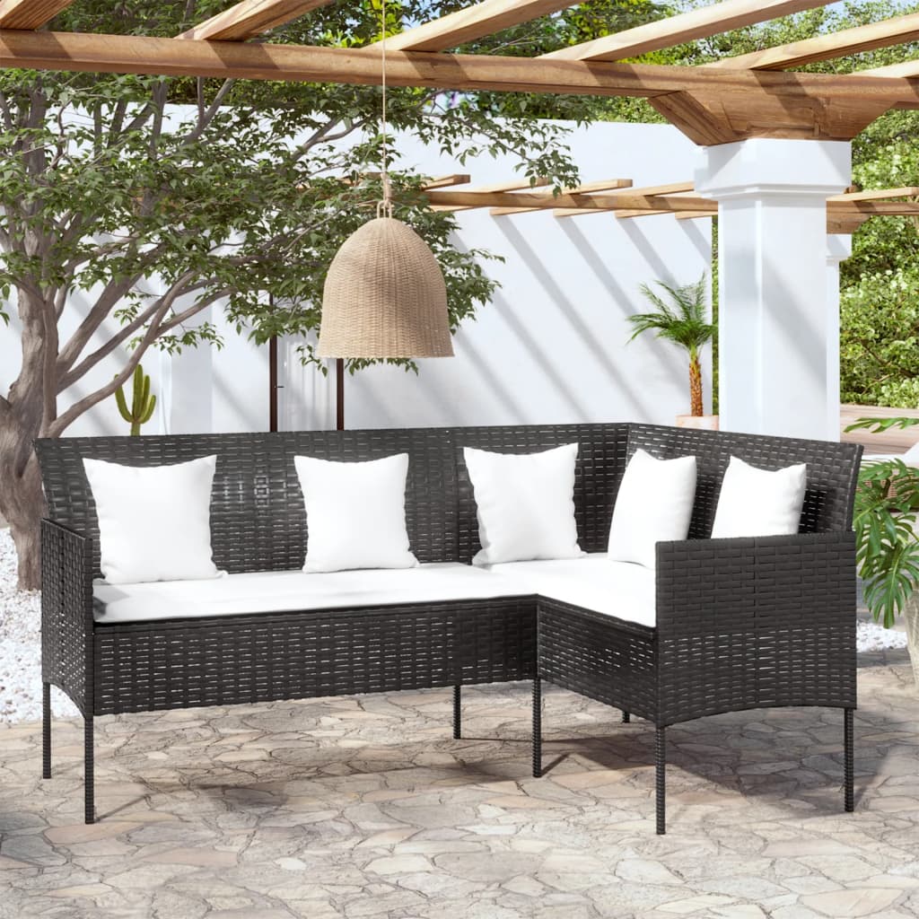 vidaXL L-shaped Couch Sofa with Cushions Poly Rattan Black