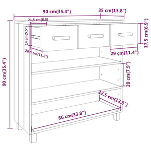 vidaXL Console Table HAMAR Dark Grey 90x35x90 cm Solid Wood Pine