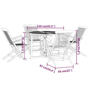 vidaXL 5 Piece Folding Outdoor Dining Set Solid Wood Teak