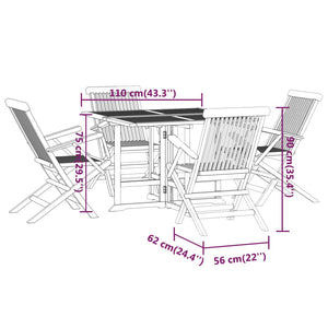 vidaXL 5 Piece Folding Outdoor Dining Set Solid Wood Teak