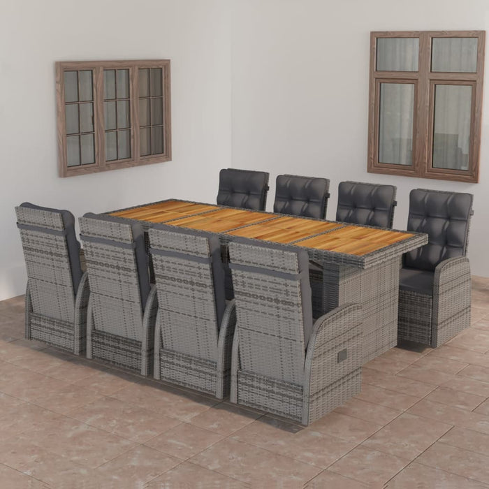 vidaXL 9 Piece Garden Dining Set with Cushions Grey Poly Rattan