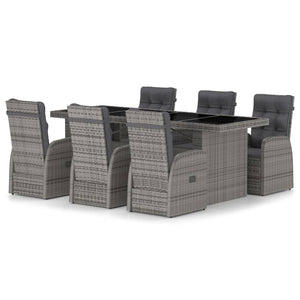 vidaXL 7 Piece Garden Dining Set with Cushions Grey Poly Rattan