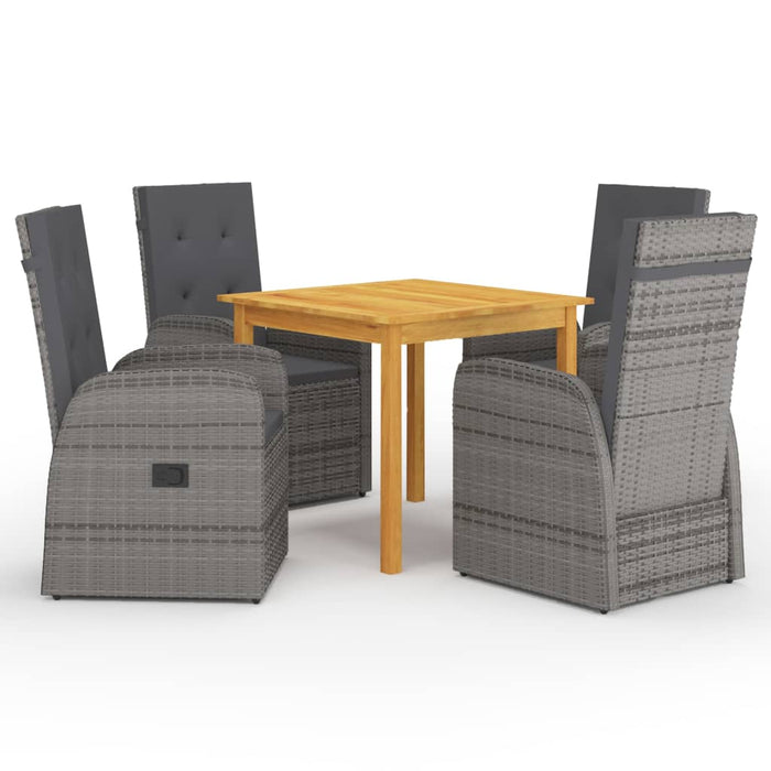 vidaXL 5 Piece Garden Dining Set with Cushions Grey Poly Rattan