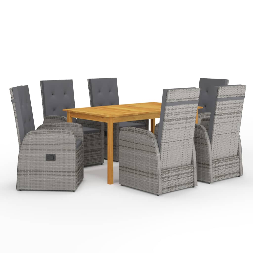 vidaXL 7 Piece Garden Dining Set with Cushions Grey Poly Rattan