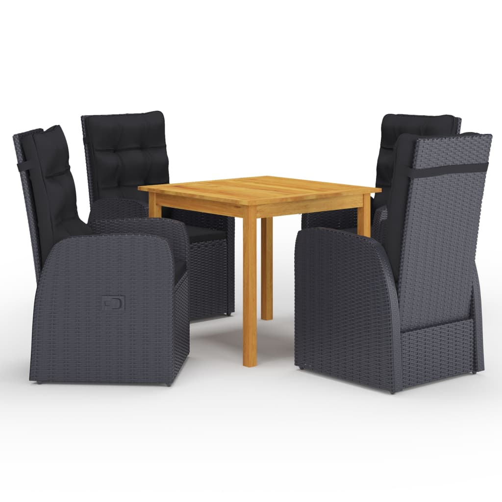 vidaXL 5 Piece Garden Dining Set with Cushions Black Poly Rattan