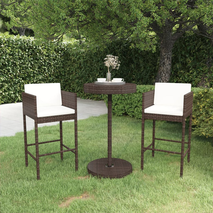 vidaXL 3 Piece Garden Bar Set with Cushions Poly Rattan Brown