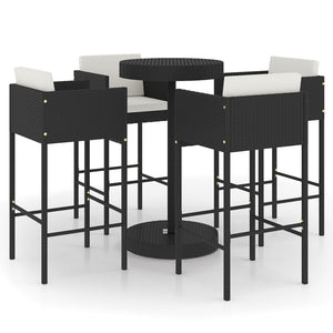 vidaXL 5 Piece Garden Bar Set with Cushions Poly Rattan Black