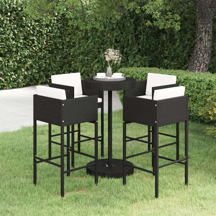 vidaXL 5 Piece Garden Bar Set with Cushions Poly Rattan Black