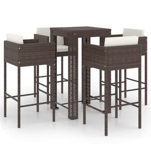 vidaXL 5 Piece Garden Bar Set with Cushions Poly Rattan Brown