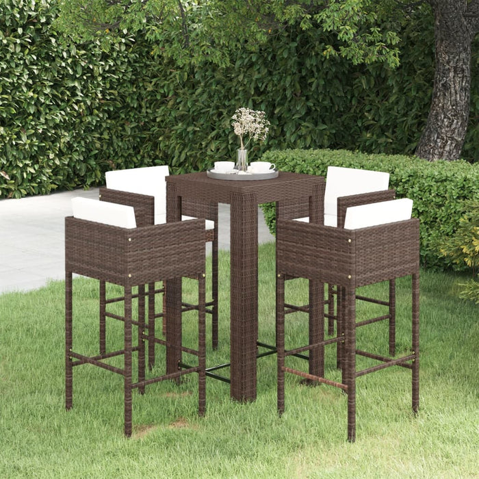 vidaXL 5 Piece Garden Bar Set with Cushions Poly Rattan Brown