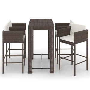 vidaXL 5 Piece Garden Bar Set with Cushions Poly Rattan Brown