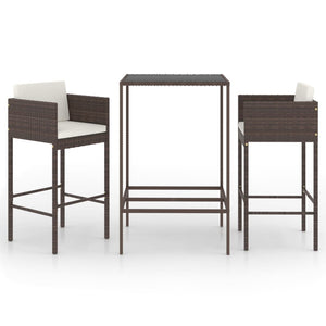 vidaXL 3 Piece Garden Bar Set with Cushions Poly Rattan Brown