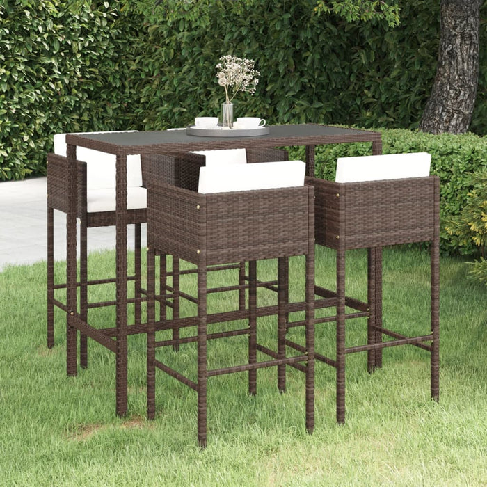 vidaXL 5 Piece Garden Bar Set with Cushions Poly Rattan Brown