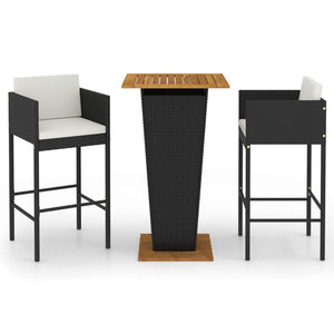 vidaXL 3 Piece Garden Bar Set with Cushions Poly Rattan Black