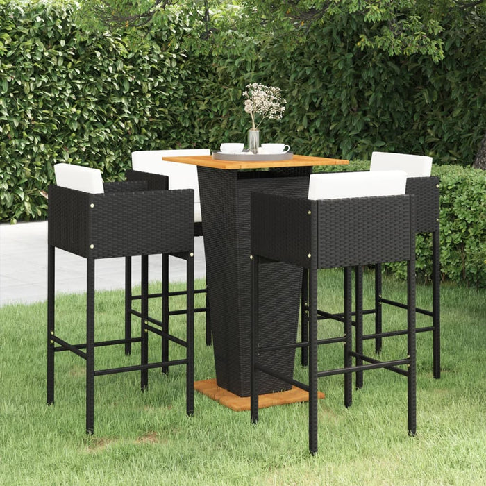 vidaXL 5 Piece Garden Bar Set with Cushions Poly Rattan Black