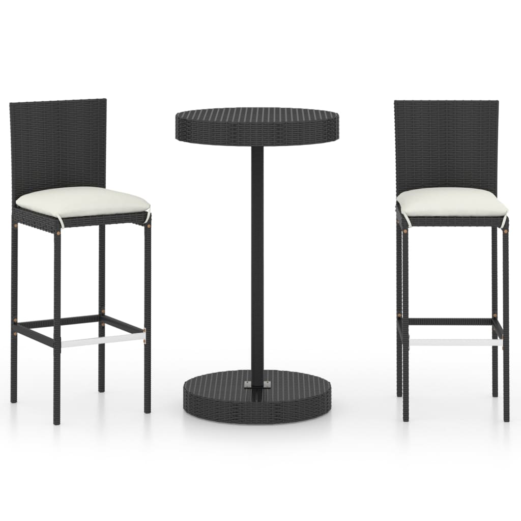 vidaXL 3 Piece Garden Bar Set with Cushions Poly Rattan Black