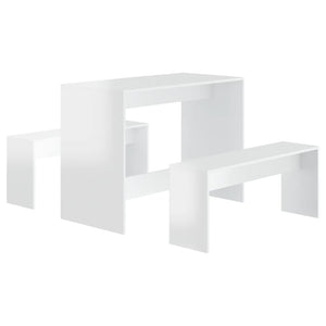 vidaXL 3 Piece Dining Set High Gloss White Engineered Wood