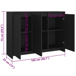 vidaXL Sideboard Black 102x33x75 cm Engineered Wood