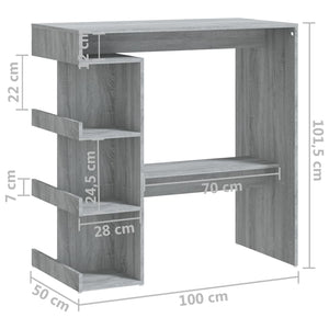 vidaXL Bar Table with Storage Rack Grey Sonoma 100x50x101.5 cm