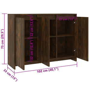 vidaXL Sideboard Smoked Oak 102x33x75 cm Engineered Wood