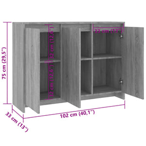 vidaXL Sideboard Grey Sonoma 102x33x75 cm Engineered Wood