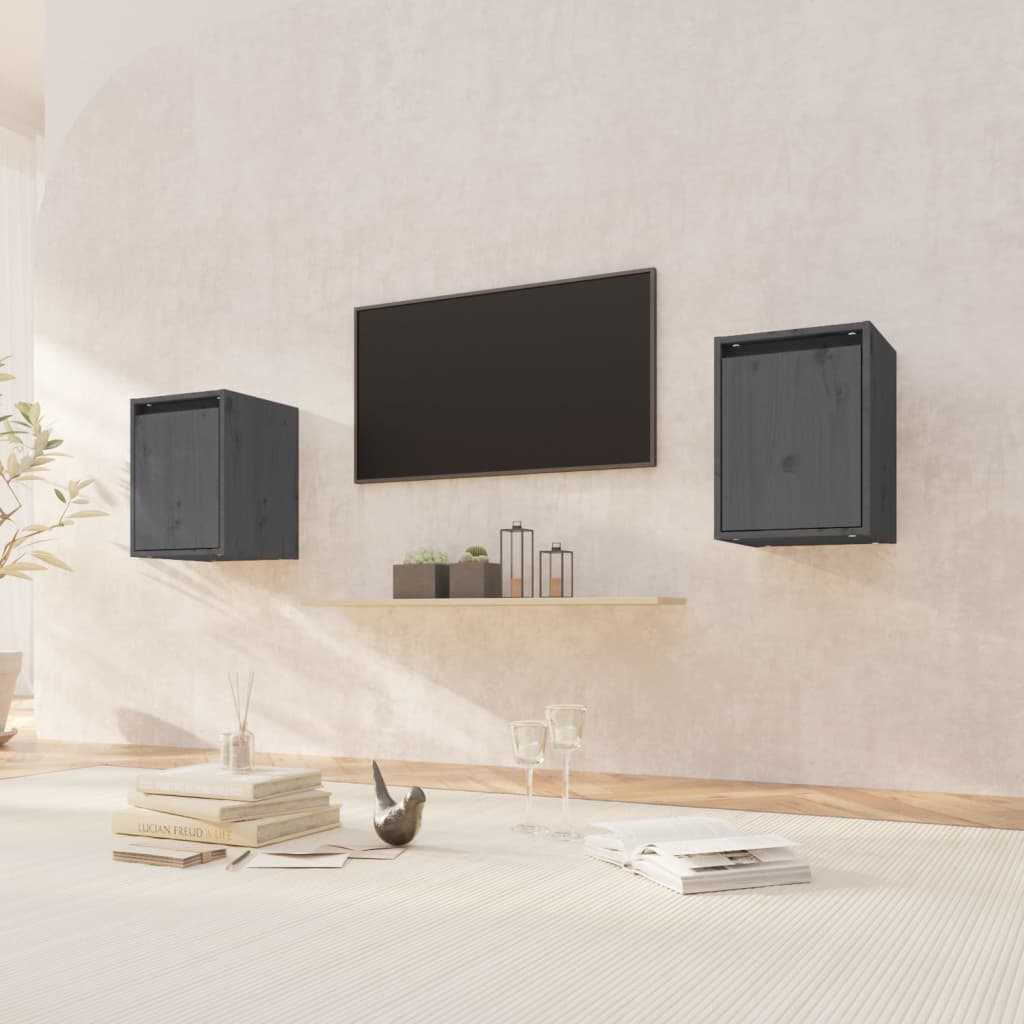 vidaXL Wall Cabinets 2 pcs Grey 30x30x40 cm Solid Wood Pine