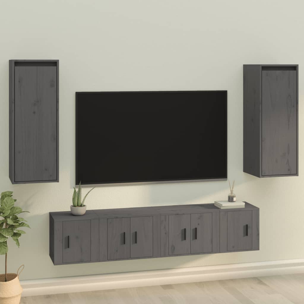 vidaXL Wall Cabinets 2 pcs Grey 30x30x80 cm Solid Wood Pine