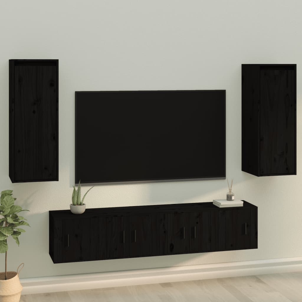 vidaXL Wall Cabinets 2 pcs Black 30x30x80 cm Solid Wood Pine